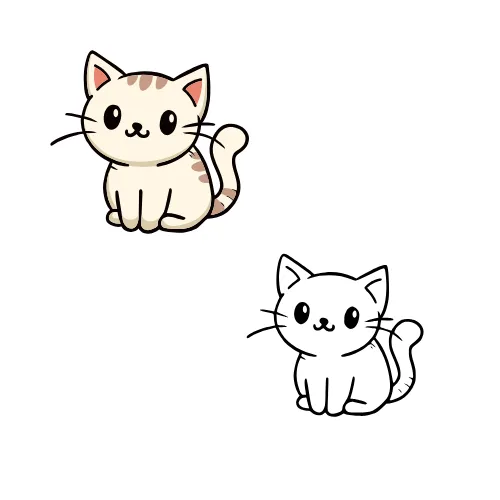 A cat illustration transformed to grayscale to demonstrate SVG conversion.